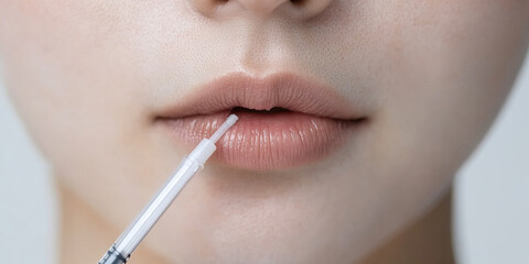Naklejka premium Close-up of Lip Application with Applicator