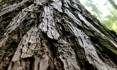 A macro shot of tree bark emphasizing the intricate natural patterns and textures