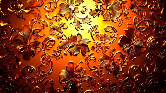 Luxurious Golden Floral Embossed Pattern Ornate Vintage Design Texture Background
