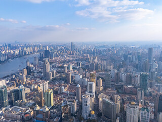 Aerial View of Shanghai skyline with Huangpu river