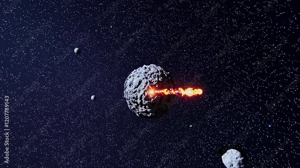 Poster Exploring an asteroid with fiery emissions passing through the cosmos at high speed