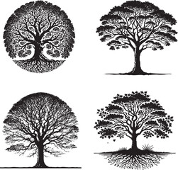 Stunning Sycamore Silhouettes Vector Set - Detailed Botanical & Seasonal Art
