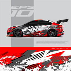 Car wrap decal graphic design. Abstract stripe racing background designs for wrap cargo van, race car, pickup truck, adventure vehicle. Eps 10