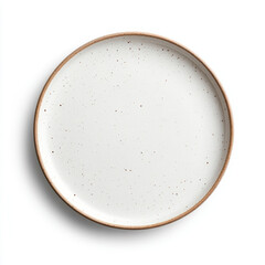 high quality ceramic dinner plate with speckled white surface and natural brown rim, perfect for dining and serving meals