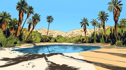 Serene Oasis: Palm Trees Embrace a Tranquil Lagoon