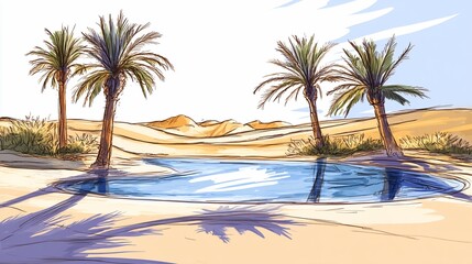 Obraz premium Oasis Serenity: Palm Trees Reflecting in a Desert Pool