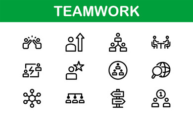 Modern Teamwork Icon Set. Professional and Minimalist Vectors for Collaboration, Team Building, and Office Projects in Outline Style.