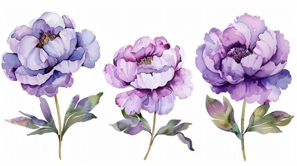 Elegant Watercolor Violet Peonies Floral Clip Art Design