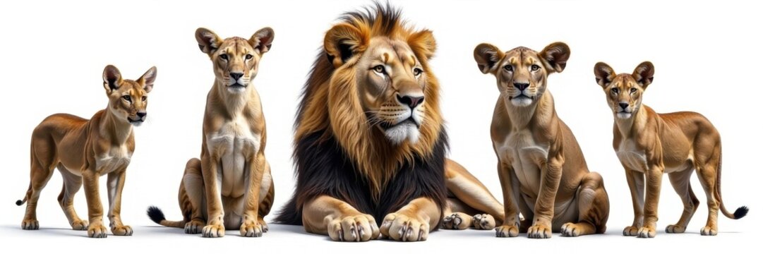 Isolated majestic big five animals on pure white, wilderness, jungle