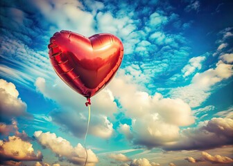 Fototapeta premium Heart Balloon in a Vintage Sky, Romantic Photo