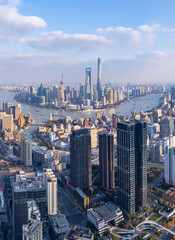 Obraz premium Aerial View of Shanghai skyline with Huangpu river