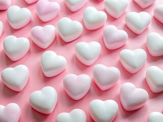 Fototapeta premium Heart Candies Pink Background AI Photography, Sweet Treats, Romantic Dessert