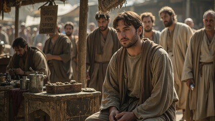 Apostle Matthew called by Jesus at bustling market