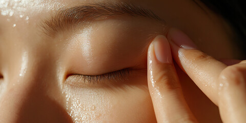 Fototapeta premium Close-up of Eyelid and Skin with Finger
