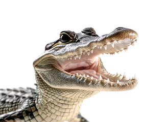 Close-up of an alligator's open mouth, showcasing its sharp teeth and textured skin.  Perfect for wildlife, reptile, or nature-themed projects.