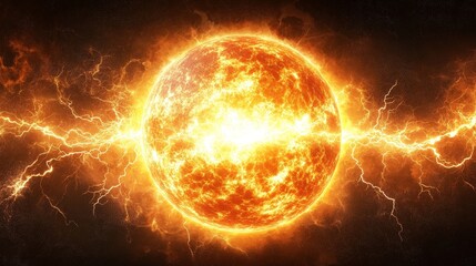 Obraz premium Fiery Cosmic Orb: Stunning Electric Plasma & Star Background