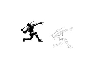 A dynamic silhouette vector illustration of a javelin thrower in mid-action, showcasing the athlete's power and accuracy. vector illustration  line art black and white design.