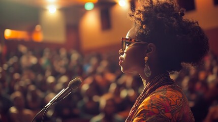 Inspiring Black Woman Speaker at Conference, Public Speaking Event