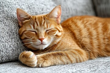 Fototapeta premium pet orange cat relaxing on couch