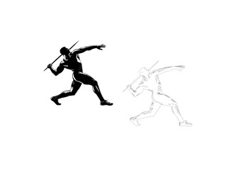 A dynamic silhouette vector illustration of a javelin thrower in mid-action, showcasing the athlete's power and accuracy. vector illustration  line art black and white design.