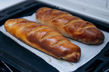 Freshly baked crispy loaf with golden crust