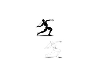 A dynamic silhouette vector illustration of a javelin thrower in mid-action, showcasing the athlete's power and accuracy. vector illustration  line art black and white design.