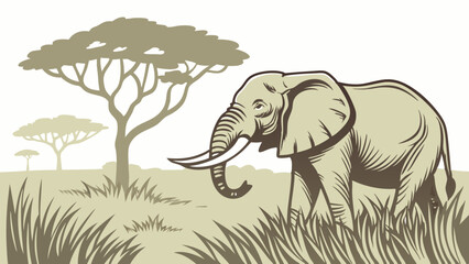 Fototapeta premium illustration elephant in the grass vector graphic