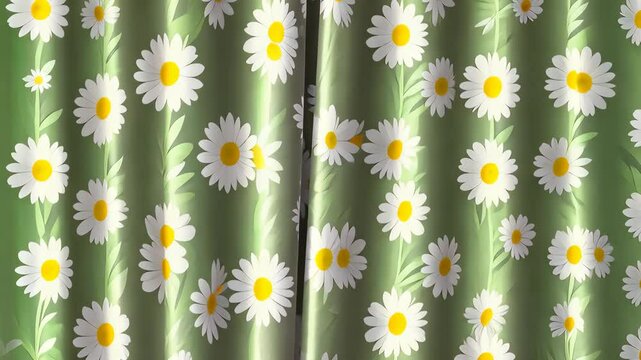 Daisy Delight Curtains: A cheerful and vibrant pair of curtains featuring a delicate daisy pattern against a fresh green background. Perfect for bringing a touch of spring and sunshine to any room.
