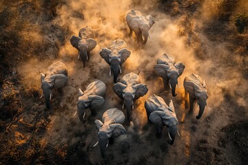 Obraz premium War elephants clad in armor, with warriors, trampling and charging, grand assault on open field