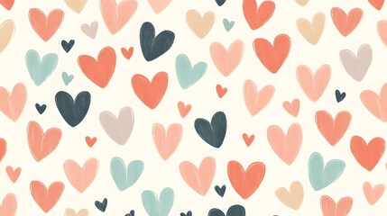 Fototapeta premium Muted Pastel Toned Seamless Heart Pattern on White Background