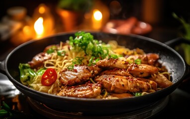Fototapeta premium Delicious Asian-Inspired Stir-Fry with Chicken and Noodles