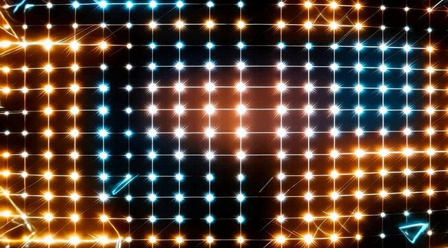 Abstract Glowing Grid Background Animation - Seamless Loop - Blue and Gold Lights