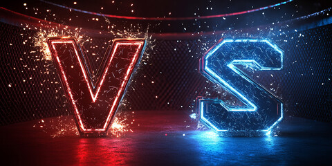 Dark Versus Battle. VS letters with sparks and glow. VS screen for sport games, match, tournament, martial arts.