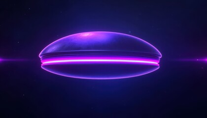 Futuristic neon macaron dessert with glowing effects on a dark background.