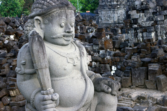 Stone guardian statue, Candi Sewu, part of Prambanan, 9th-century Hindu temple compound, UNESCO, Java, Indonesia
