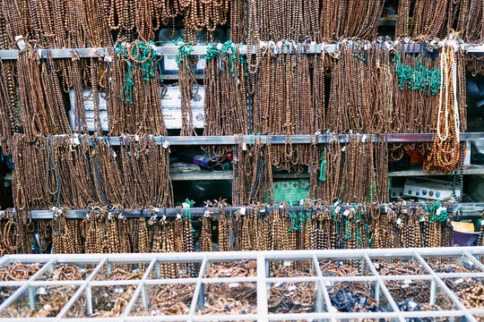 Islamic prayer beads for sale in market, Ampel Arab Quarter, Surabaya, Java, Indonesia