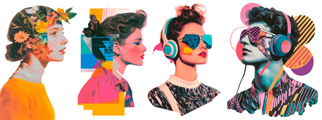 Retro Aesthetic Portraits, Pop Art, 80s Vibes, Colorful Headphones, Vintage Style, Psychedelic...