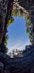 Melissani lake cave, view from inside the cave on the hole