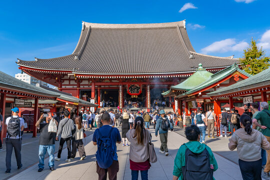 View of Senso-ji Temple, Asakusa, Taito City, Tokyo, Honshu, Japan