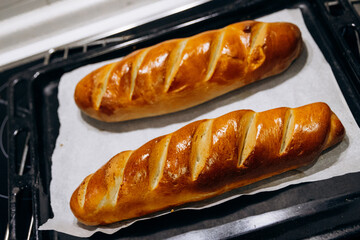 Freshly baked crispy loaf with golden crust