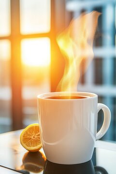 Kettle vintage emitiendo vapor en un ambiente acogedor durante la ma&ntilde;ana con luz dorada