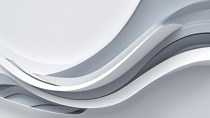 Minimalist abstract digital design with smooth curves, translucent white and gray waves, creating depth, movement, and a clean, modern aesthetic. Perfect as a subtle background.