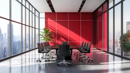 A modern conference room featuring a large screen with an active video call, where a diverse team is engaged in a project discussion.