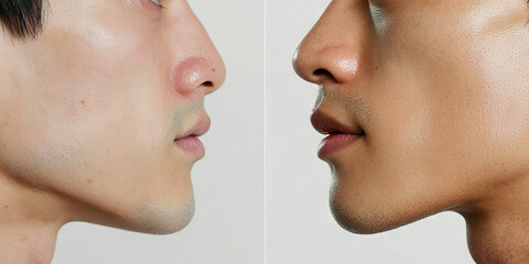 Obraz premium Before and After Profile View of Male Face, Jawline Comparison
