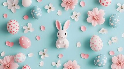 Enchanting Pastel Easter Eggs and Spring Flowers with Hopping Rabbits