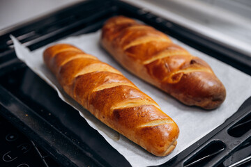 Freshly baked crispy loaf with golden crust
