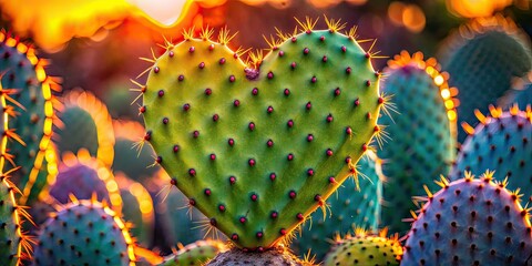 Heart Shaped Prickly Pear Cactus Scottsdale Arizona Close Up Low Light