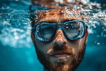Focused swimmer in a crystal clear pool showcasing determination and skill during a training session