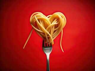 Heart Shaped Spaghetti on Fork Minimalist Photography