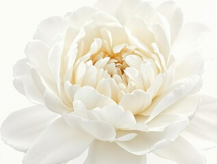 Fototapeta premium Close-up of a delicate white peony flower on a white background, isolated, pure, bloom, floral, studio